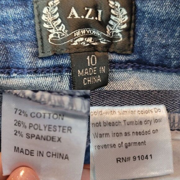 A.Z.I Womens Distressed Skinny Jeans Sz 10 Stretch Blue Denim Gold Patchwork - Picture 3 of 10